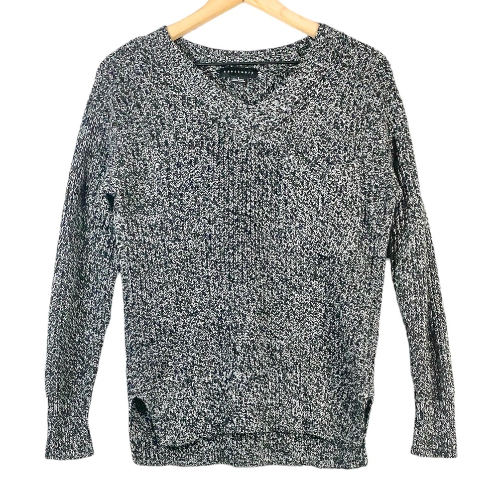 Sanctuary Women’s White & Black Marled Hi-Lo V Neck Sweater Size Small